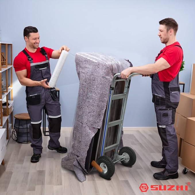 Suzhi Two Large Wheel Hand Truck Dolly Cart with Wheels Heavy Duty/with 2 Wheels / 600Lbs Load, 2 Straps for Furniture/Appliance/Carton/Warehouse/Office /10 Minutes to Install as Video