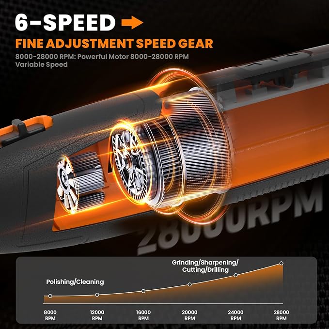 4V Cordless Rotary Tool Kit with 80Pcs, 4000mAh Long-lasting Battery, 6 Speeds 8000-28000RPM Rotary Tool with Digital Display for Cutting, Sanding, Polishing, Drilling, Engraving, DIY Crafts(Orange)
