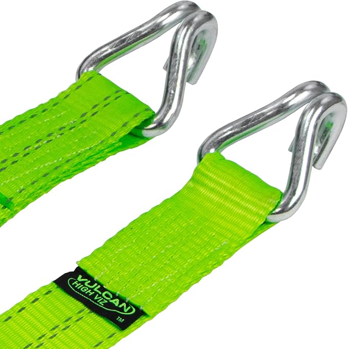 VULCAN Ratchet Strap with Wire Hooks - 2 Inch x 15 Foot - 4 Pack - High-Viz - 3,300 Pound Safe Working Load