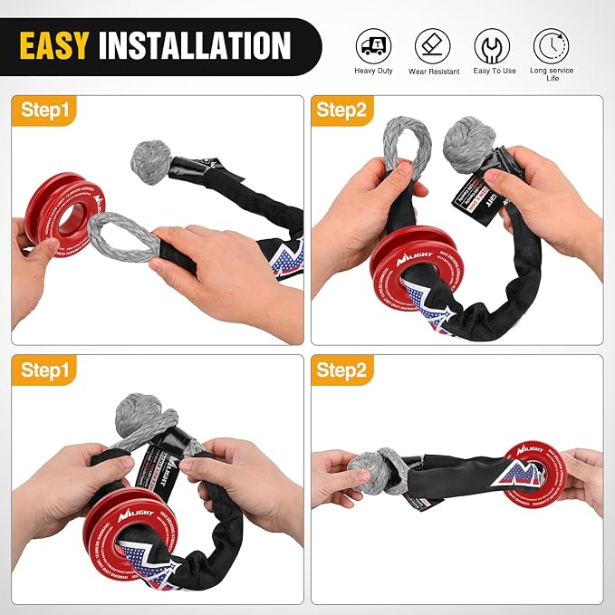 Nilight 2PCS Synthetic Soft Shackle 1/2" x 24" & Recovery Ring Kit - 56,000 LBS Shackle Breaking Strength with 46,000 LBS MBS Snatch Pulley for 4x4 Truck SUV ATV UTV Off-Road Vehicle Extraction (Gray)