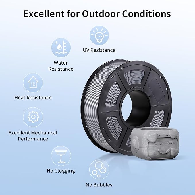 ANYCUBIC ASA Filament 1.75mm, Weather & Heat Resistant, 3D Printer Filament Suitable for Printing Outdoor Functional Parts, Dimensional Accuracy +/- 0.02mm, 1KG Spool, Gray