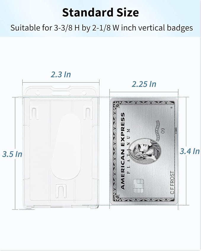 Pawfly 10 Pack Vertical 2-Card Badge Holders for Office IDs | Ten rigid transparent vertical holders fit 2 cards each; thumb slots make office IDs and access cards easy to remove