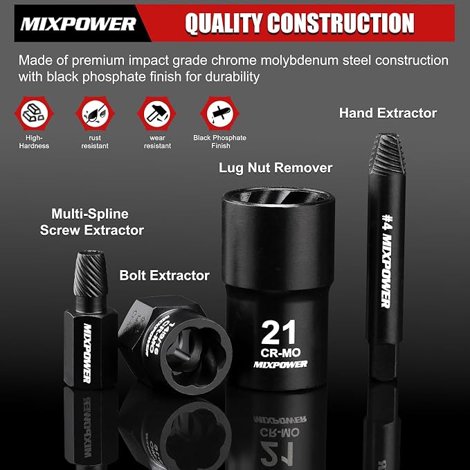 MIXPOWER 46-Piece Impact Bolt Extractor Socket Set,Bolt & Nut Remover Socket Tool Kit, Stripped Bolt Extractor for Damaged Screws and Bolts
