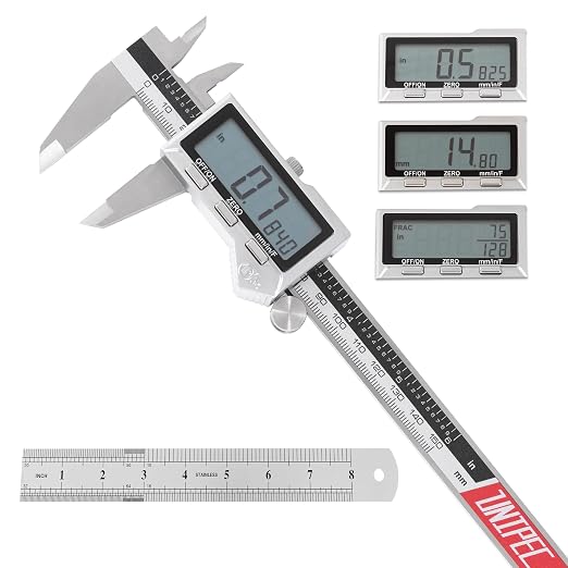 6 inch Stainless Steel Digital Caliper & Rule Set | IP54 Splash-Proof Protection, Inch/Metric/Fraction Switch, Large LCD Display, DIY/Household