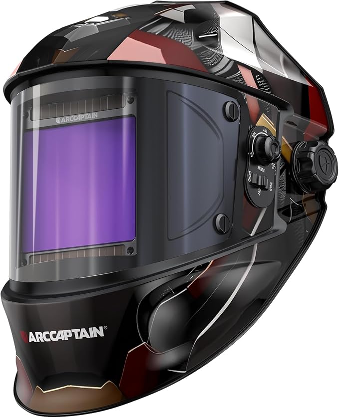 ARCCAPTAIN Large Viewing Screen 3.93"X3.66" Welding Helmet, True Color 1/1/1/1 Solar Power Auto Darkening Welding Hood with 4 Arc Sensor, Wide Shade 4/5-9/9-13 for TIG MIG ARC, Armour