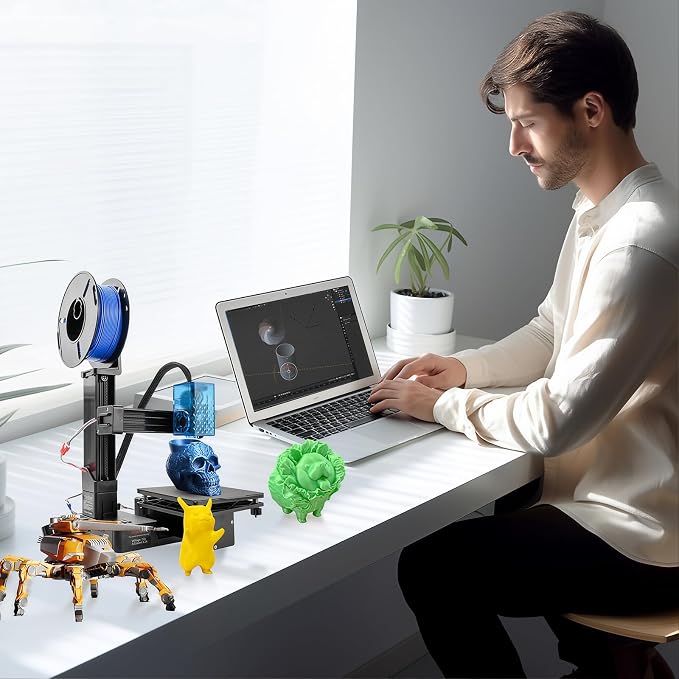 Portable 3D Printer with 4 Colors PLA Filament, Easy to Use, 0.4mm Nozzle, FDM Printing, 100x100x100mm Build Size, Removable Platform, Supports PLA/TPU, Compatible with Windows & Mac