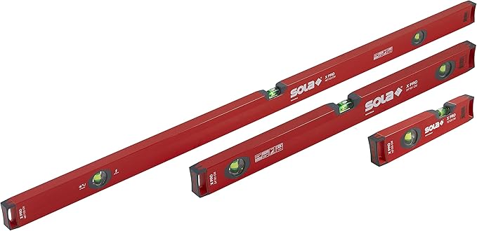 SOLA LSX482410 X PRO Aluminum Box Profile Spirit Level Set with 60% Magnified Vials, 10, 24 & 48-Inch , Red