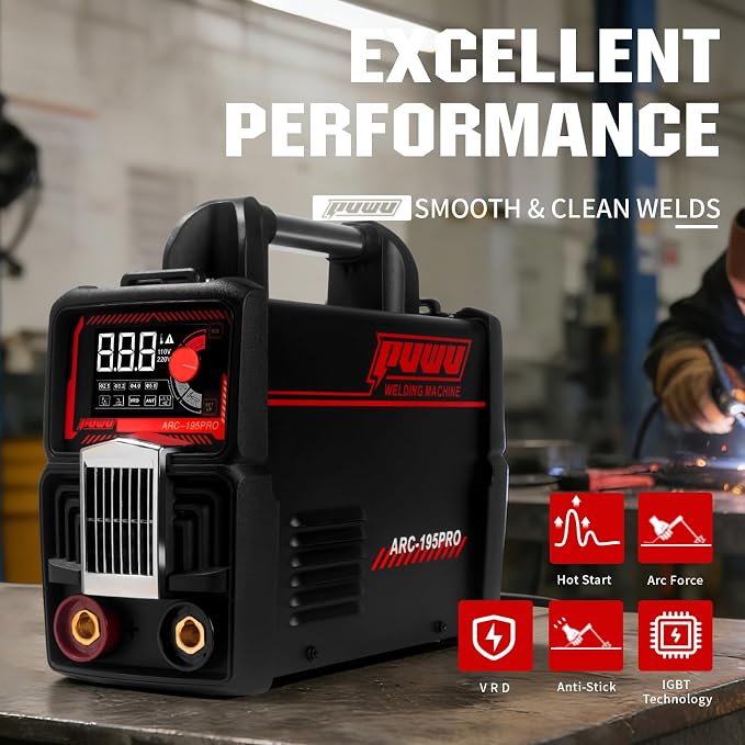 195Amp Stick Welder，ARC/Pulse Stick/Lift TIG/Pulse TIG 4-in-1 Multiprocess Welder，110/220V Dual Voltage，Synergic Control IGBT Inverter with Portable Welding Machine(BLACK)