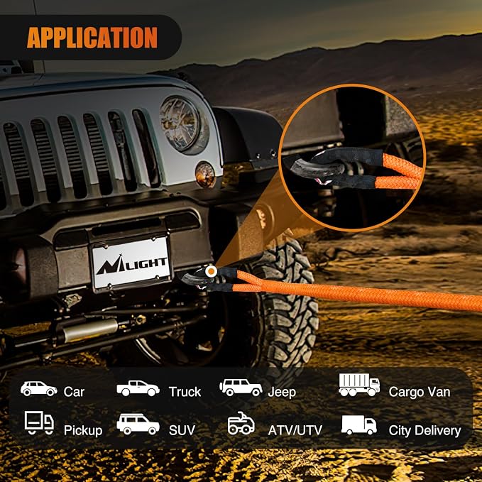 Nilight Kinetic Recovery Rope 48000 LBS 1in x 20ft Snatch Strap Heavy Duty Offroad Towing Starp Kit Vehicle Recovery kit for UTV ATV SUV Truck Car Jeep Tractor