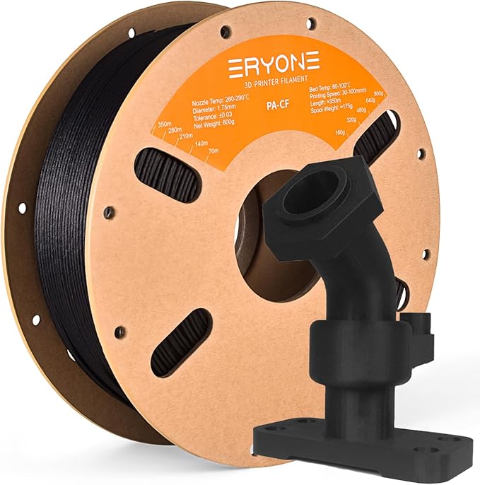ERYONE Nylon 3D Printer Filament, Polyamide PA6 Carbon Fiber Filament 1.75mm +/- 0.03mm, Stiff & Strong & Heat Resistant, 800g/Spool, PA6 CF Black