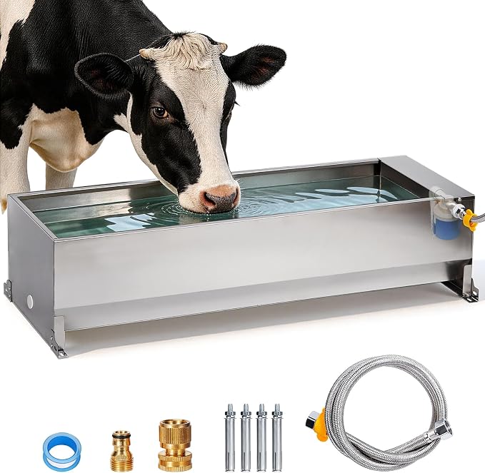 10 Gallons Automatic Livestock Water Trough Stainless Steel Larger Dog Water Bowl Dispenser with Float Valve Kit Large Capacity Outdoor Horse Pig Water Trough for Dog Pig Cow Goat 36‘’*12.4*‘’9.1‘’