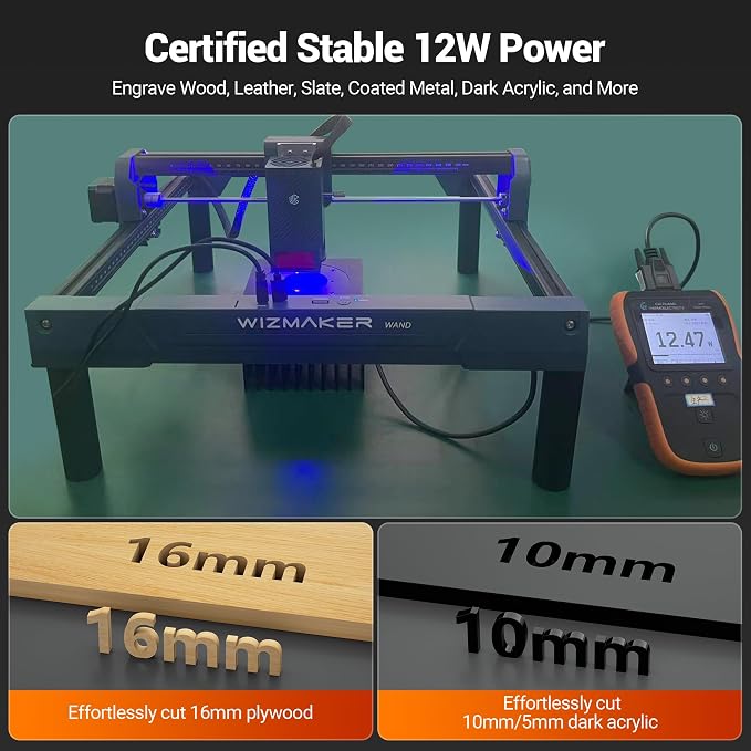 Laser Engraver 12000mW, Compact Desktop Engraving Cutting Machine for Wood DIY Crafts, Small Business STEM Makers, 300×300mm Work Area, for Home, Acrylic, Metal 12W Laser Cutter