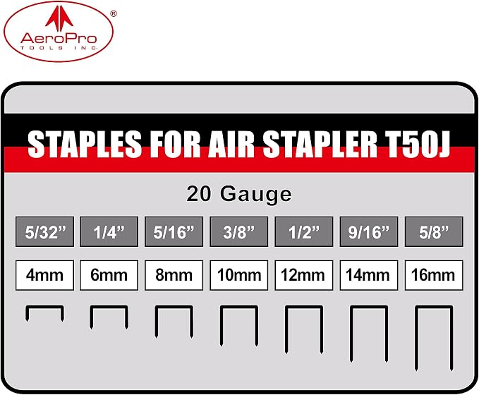 AEROPRO Tools T50J 20 Gauge Wide Crown Air Stapler Pneumatic Staple Gun, 1/4-Inch to 9/16-Inch Upholstery Stapler for Upholstering, Woodworking and DIY Projects