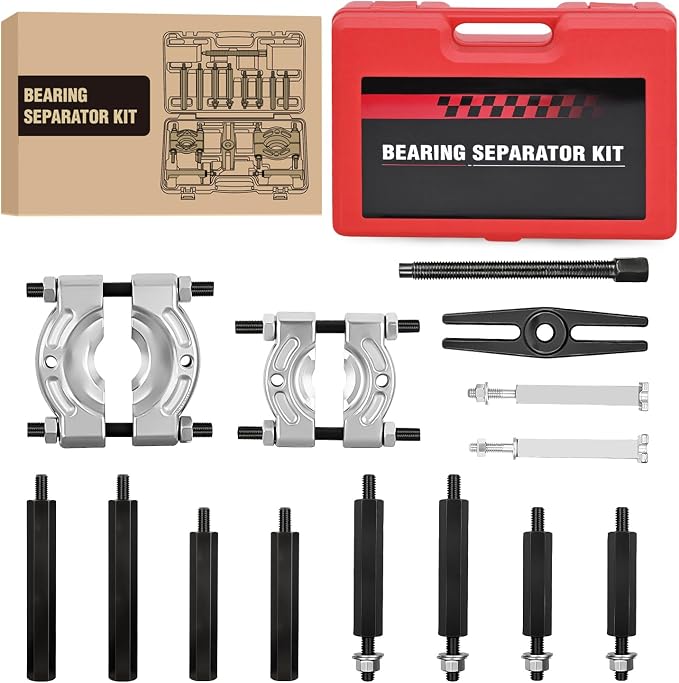 GOOACC 14pcs Bearing Puller Kit, 5 Ton Capacity Bearing Separator with 2" and 3" Jaws, Wheel Bearing Removal and Hub Axle Puller Set, Heavy Duty Gear Splitter Tool Kit, Pinion Pullers with Case, Red