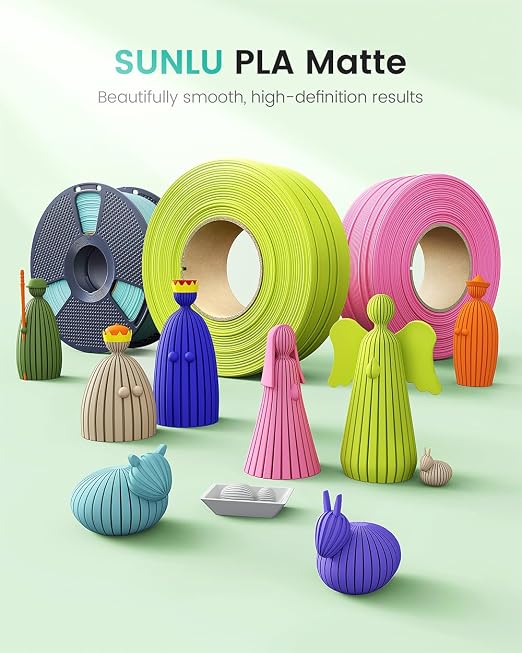 Matte PLA Filament 1.75mm, 4kg(8.8lbs) SUNLU 3D Printer Filament, Matte Surface Texture, No Clogging, Less Brittle, Pink+Lavender Purple+Light Blue+Yellow