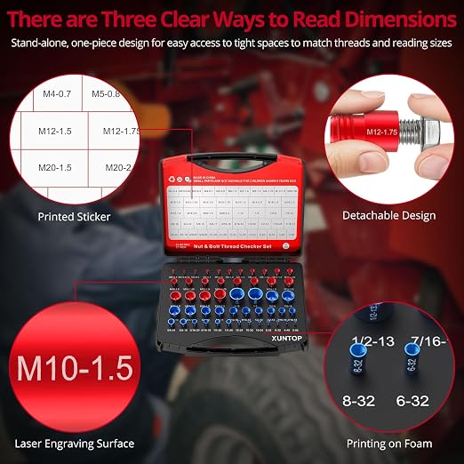 XUNTOP Precision & Machining Kit: 0-1" Digital Indicator with 90lbs Magnetic Base & 50PCS Thread Checker Set, 27SAE/23Metric,for CNC, Lathe, Auto Repair, DIY