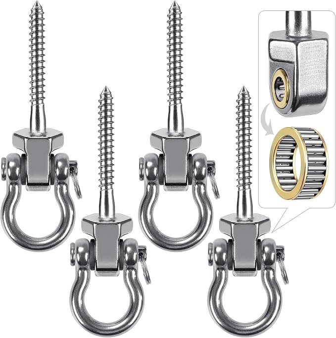 BeneLabel Heavy Duty Swing Hangers with Bearings - Set of 4 Stainless Steel 304 Screw Brackets for Hanging Chairs, Swings, Hammocks, Punching Bag - Indoor & Outdoor Use - 1500LB Capacity