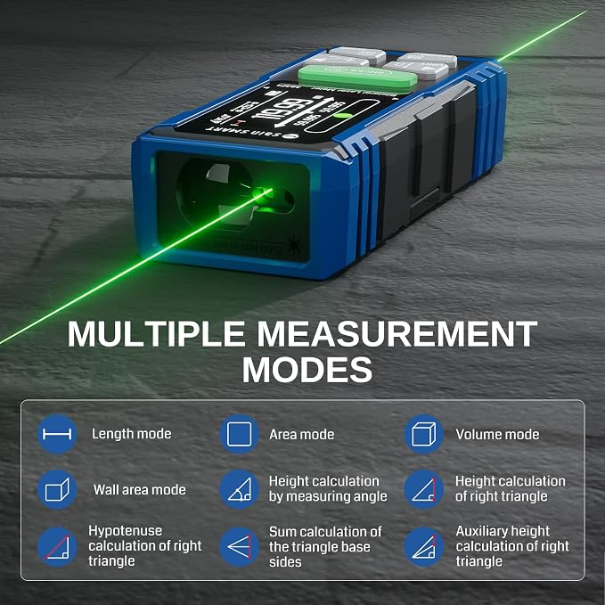 SainSmart Dual Laser Measuring Tool, 393Ft Green Bilateral Distance Meter with Backlit LCD, Rechargeable, Multi-Unit, Electronic Level, Length/Area/Volume/Angle Sensor/PC Data Transfer, Laser Class 2