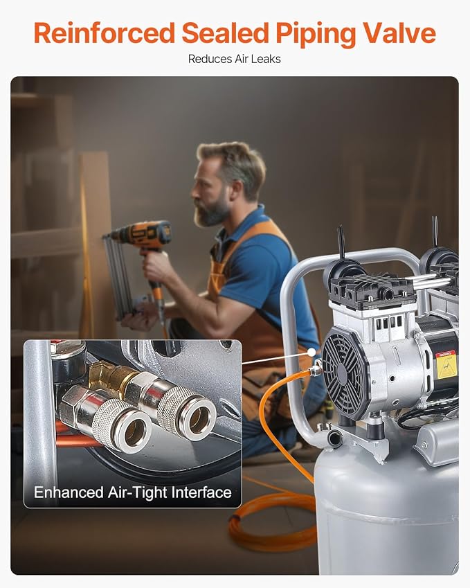 VEVOR 13-Gallon Air Compressor, 2HP, 4.6 SCFM@90PSI, Oil-Free Tank, 66dB Quiet Operation, Ideal for Tire Inflation, Woodworking, Auto Repairs, and Spray Painting (Maximum Pressure 125 PSI)