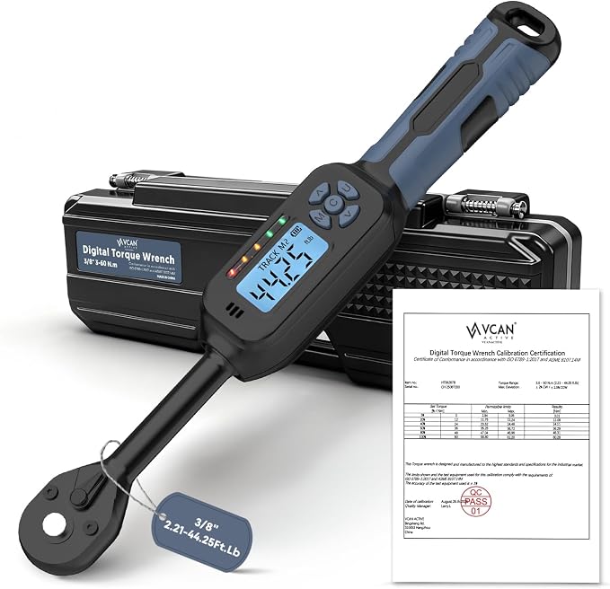 3/8 Torque Wrench Digital (2.21-44.25 Ft. Lb) ±2% High accuracy Digital Inch Pound Torque Wrench 3/8 Drive with Buzzer and Colorful LED Indicator &Track Mode for Moto Auto Car