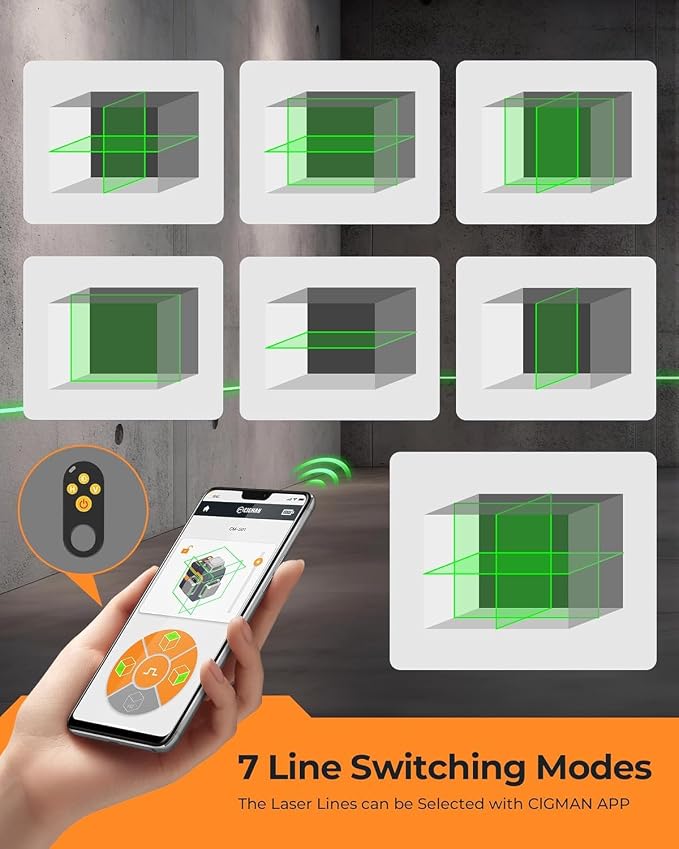 3x360° Laser Level with Remote&APP Control, Green Self Leveling Cross Line Laser for Construction and Picture Hanging, 3D Vertical/Horizontal Line, Magnetic Rotating Stand Included