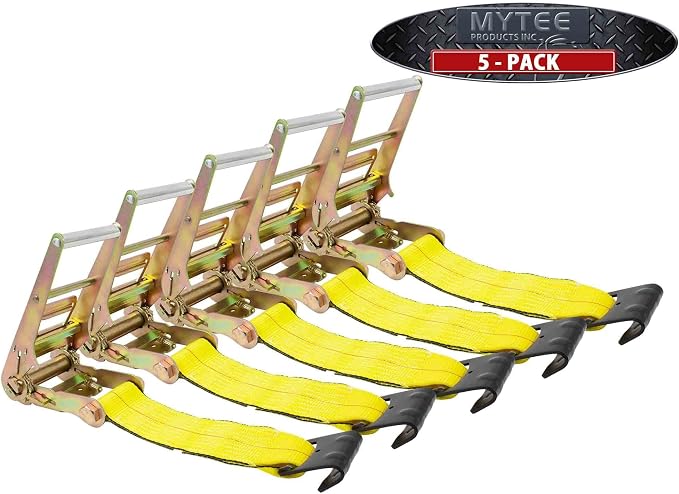 Mytee Products 5 Pack 4" Ratchet with 11" Flat Hook (No Strap) - Zinc-Coated Replacement Ratchet Only for 4 Inch Winch Straps - 5400 lbs WLL DOT Compliant Tie Down Accessory for Flatbed Trailer Cargo