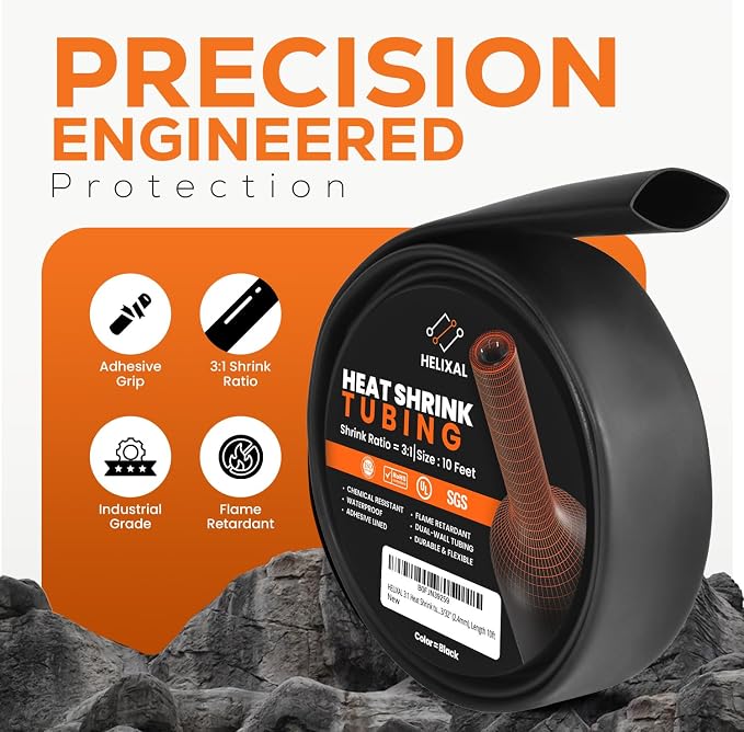 3/32" 2.4mm HELIXAL 3:1 Heat Shrink Tubing, Dual Wall Adhesive Lined Wire Shrink Wrap, Waterproof Marine Grade Electrical Insulation Roll 10ft