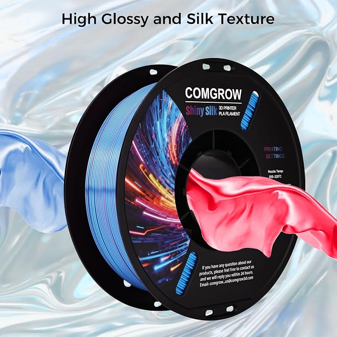 Comgrow Silk PLA 3D Printer Filament, Dual Color 2 in 1 Blue and Rose Red, 3D Printing PLA Filament 1.75mm, Dimensional Accuracy +/- 0.02 mm, 1KG Spool, Coextrusion Shiny Silk 3D Filament