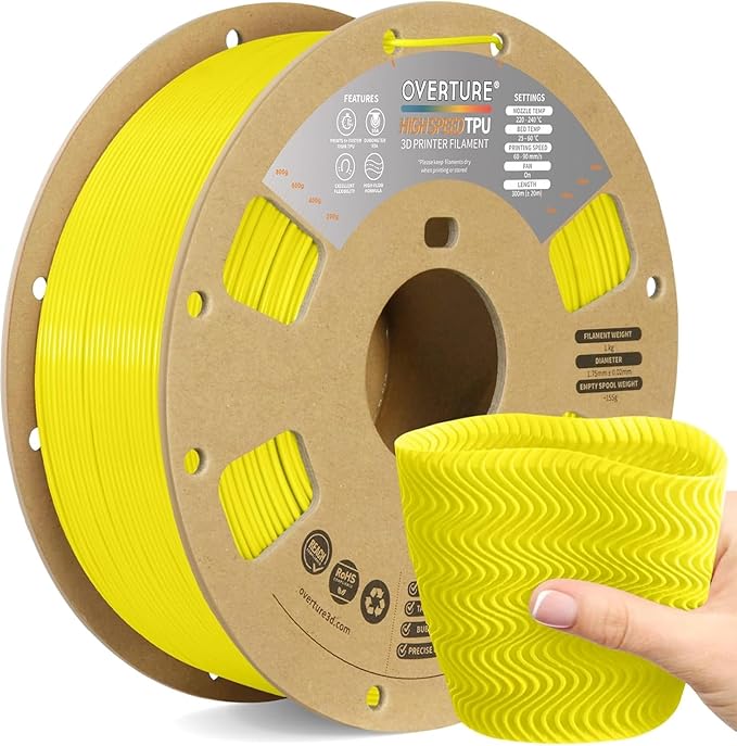 OVERTURE High Speed TPU 95A Flexible 3D Printer Filament 1.75mm | High Elasticity & Durability Filament,1kg Spool(2.2lbs),Fit Most FDM Printer(HS TPU Neon Yellow)