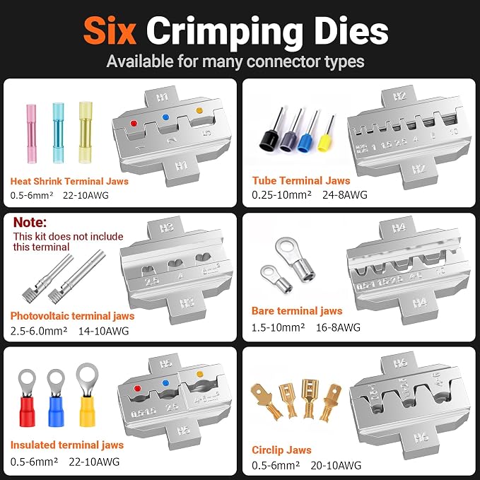 Preciva 6 PCS Crimping Tool Set with 395 PCS Connectors, Ratcheting Wire Crimper Tool for Heat Shrink,Insulated Connectors,Open Barrel,Circlip Terminals,Tube Terminals,Solar