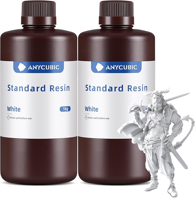 ANYCUBIC 3D Printer Resin Bundle, 405nm High Precision Fast Curing UV Photopolymer Resin for LCD 3D Printing, White+White, 2kg