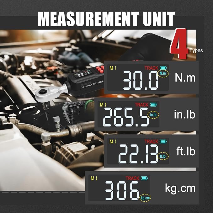 VANPO Digital Torque Wrench 1/4-Inch 1.11–22.13 ft-lb/1.5–30 Nm for Bike | ±2% Accuracy, Electronic Torque Wrench with LCD Display, Audible & Color Feedback, for Spark Plug & Precision Instruments