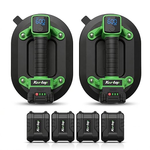 Heavy Duty Suction Cups for Glass Lifting, 600LBS Battery Powered Suction Tool with Digital Display, 4x2400mAh Batteries, Electric Lifter for Granite, Tile, Metal, Large Glass