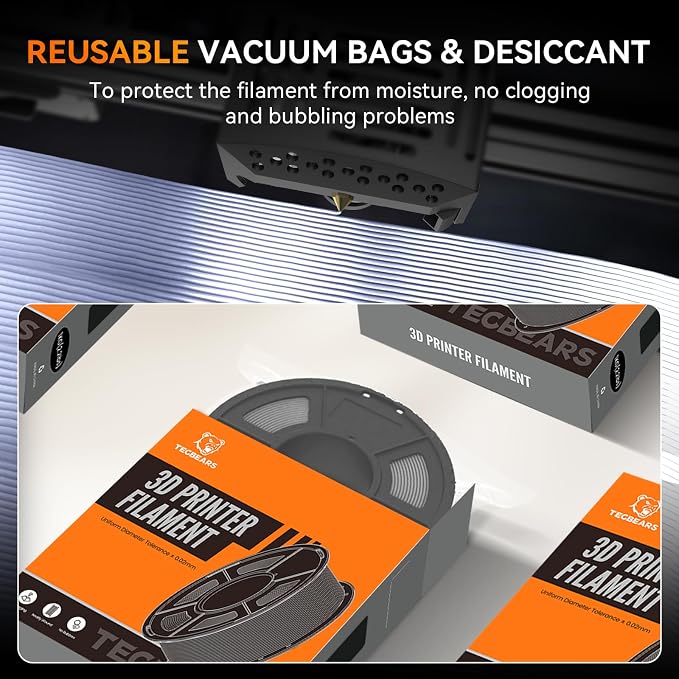 TECBEARS Silk Filament 1.75, Shiny Silk PLA Filament, 3D Printer Filament with Smooth Silky Surface, Pack of 4, Light Gold+Sliver+Black+Red Copper