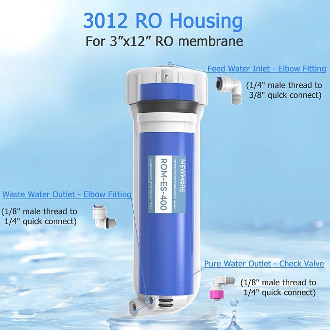 400 GPD RO Membrane Filter with Housing, Replacement Reverse Osmosis Membrane Fit Home Under Sink RO Drinking Water Filter Purifier Filtration System with Wrench, 1/4" Fitting, Check Valve