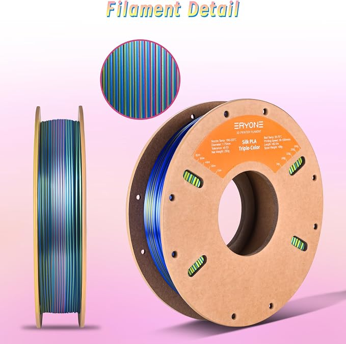 ERYONE PLA Filament 3D Printer Filament Multicolor 1.75mm +/- 0.03mm, PLA Filament 250g Spool, Silk Tri Color Red Yellow Blue