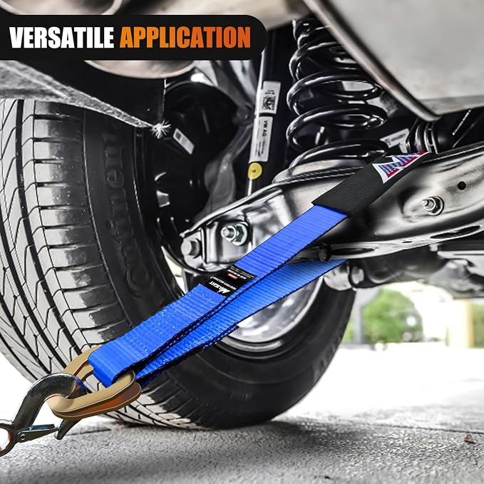 Nilight Axle Tie Down Straps 2" x 38" with D-Rings and Protective Sleeve 11,127 LBS Break Strength – Car Hauler Tie-Downs for Engine Hoist Truck Trailer & UTV 4Pack (Blue)