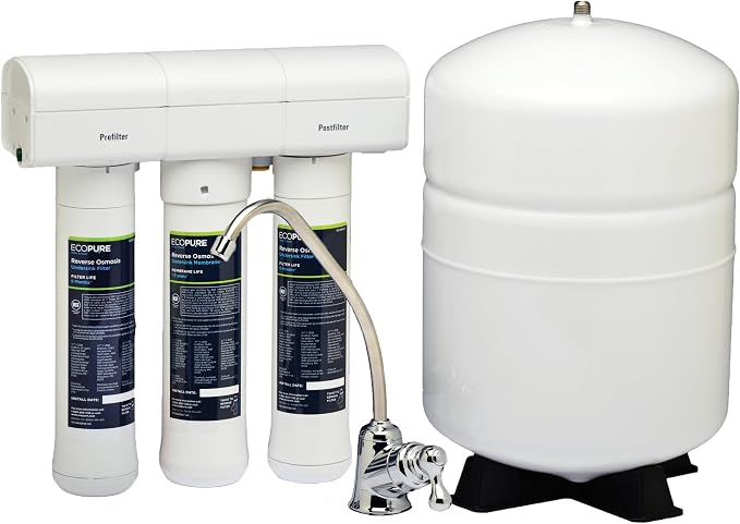 EcoPure ECOP30 Premium Reverse Osmosis System – Under Sink Drinking Water Filter System – NSF-Certified – Reduces Lead, Chlorine, and TDS –Bottled-Quality Water – Easy Filter Changes