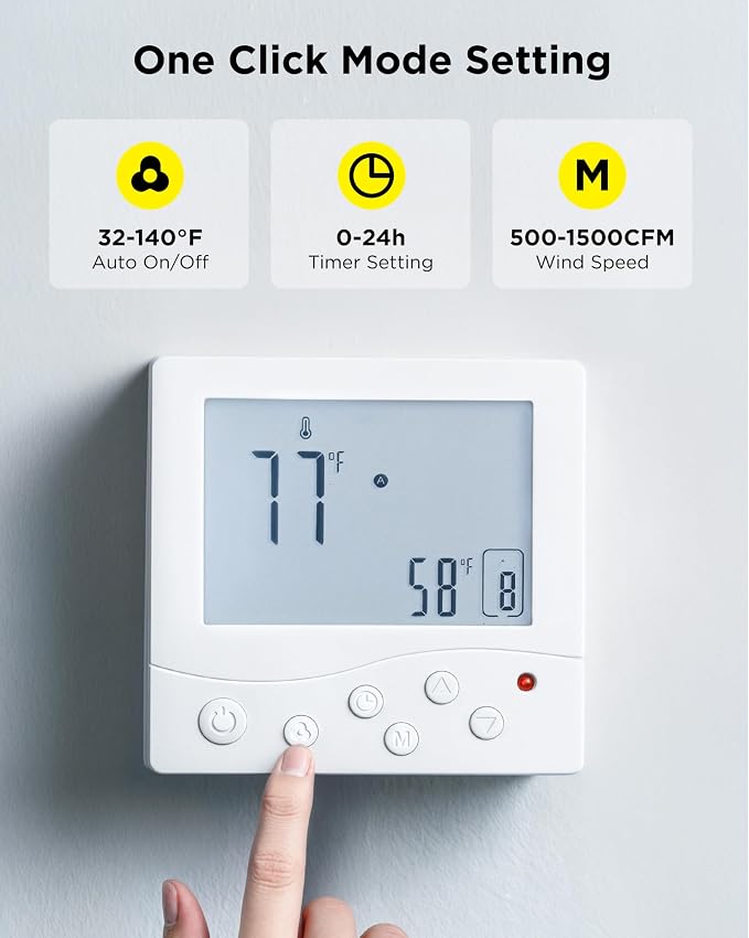 InoKraft Shutter Exhaust Fan with Wireless Control Panel, 12'' Wall Mount Attic Fan with Temperature Controller, 1500 CFM, 8-Speed Adjustable, Ventilation for Attic, Garage, Greenhouse, Chicken Coop