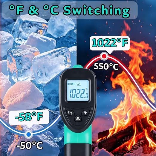 Infrared Thermometer Gun,-58℉~1022℉| Digital Laser Temperature Gun for Pizza Oven, Grill, Kitchen, Home Repairs and Multi-use IR Gun with Carrying Storage Case (NOT for Human)