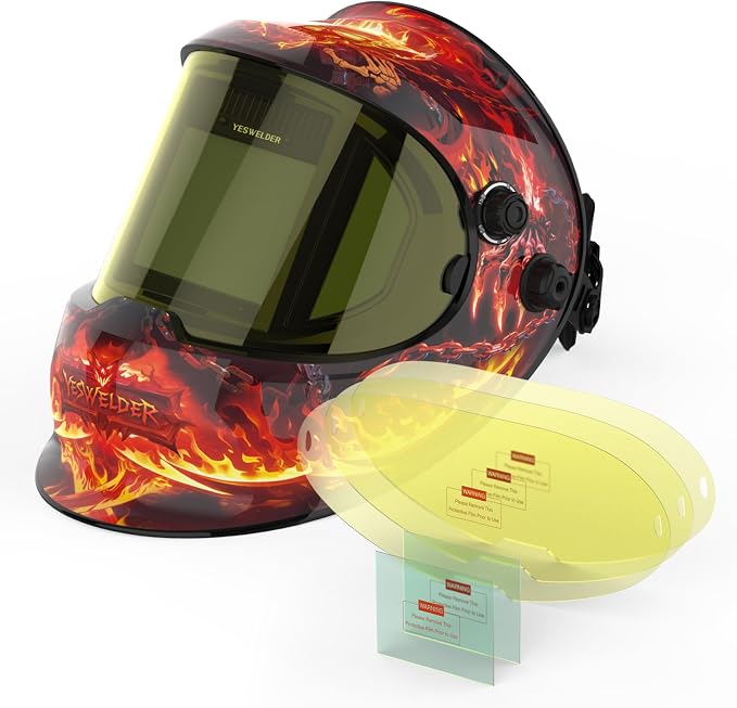YESWELDER Panoramic View True Color Solar Powered Auto Darkening Welding Helmet & Blue Light Blocking Replacement Lens
