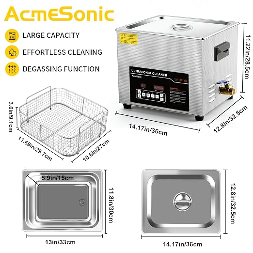 Ultrasonic Cleaner 15L Dual-Frequency Professional Digital Stainless Steel Cleaning Machine with Heater Timer for Denture, Coins, Small Metal Parts, Circuit Board, Lab Tools, etc
