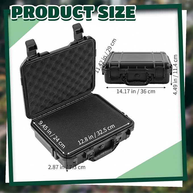 Relaxweex 1 Pcs Waterproof Hard Case with DIY Customizable Foam Insert Portable Protective Case with Knife for Camera Drones Equipments Tools Test Instruments(Black,14.3 x 11.4 x 4.5 Inch)