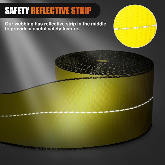 Nilight Truck Straps 4" x 30' Heavy Duty Tie Down with Flat Hooks 16800LBS Break Strength & 5400LBS WLL for Flatbed Trailer Cargo Control Recovery Tree Saver Bright Yellow (4 Pack)