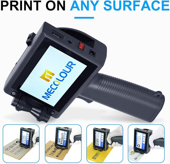 Handheld Inkjet Printer for Flat and Curved Surface with 4.3 Inch Touch Screen, Multi-Language,Prints QR/Text/Date, 2-12.7mm on Metal/Wood/Glass(50m/min),Include Spray coding machine cleaning solution