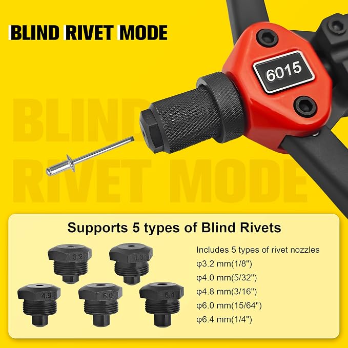 Dual Function Rivet Gun Kit Rivet Nut Tool Including 305 PCS Rivet Nuts 15 Mandrels 100 PCS Blind Rivets 5 Rivet Nozzles, Multi-Purpose