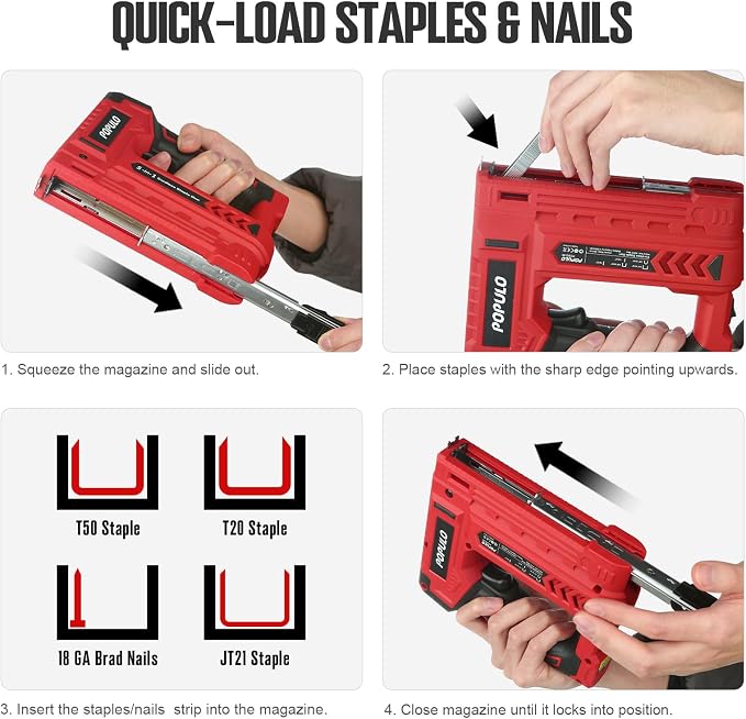 POPULO Electric Staple Gun 4 in 1 Cordless Stapler, 4V Rechargeable Band Nailer, Nail Gun Battery Powered with 2,000 Staples and Nails, Power Tacker Staple Gun for Wood, Upholstery, DIY