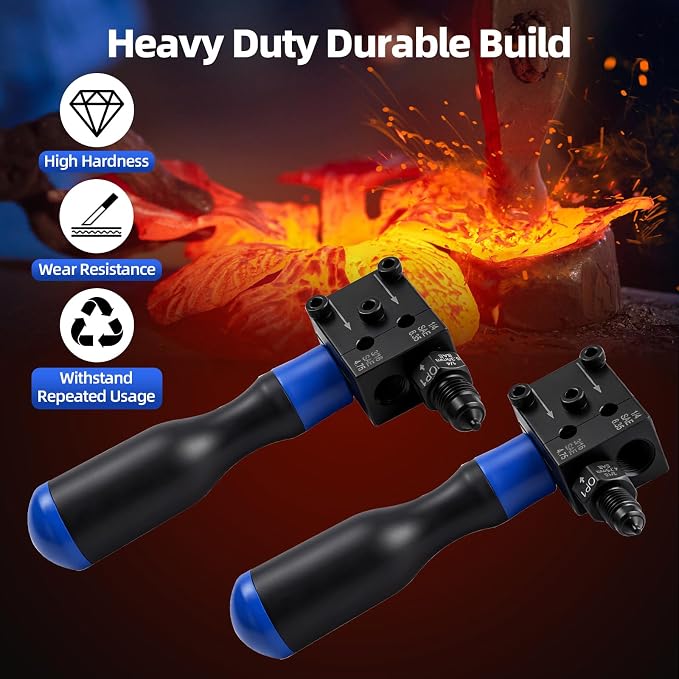8MILELAKE 7-Piece Brake Line Flaring Tool Kit, 3/16" 1/4" Double Flaring Tool for 45° Single Double Bubble Flares, Brake Flare Tool for Vehicle Brake & Hydraulic Line Repair