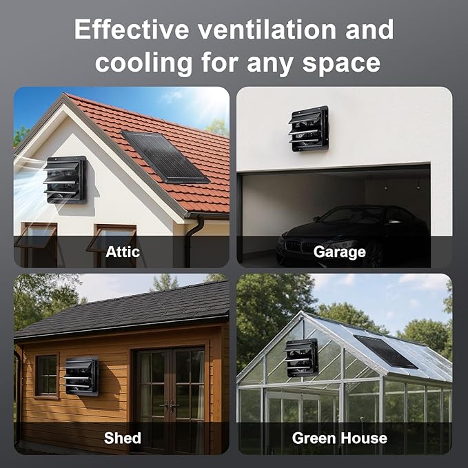 GROWNEER Solar Powered Exhaust Fan, 30W Solar Panel+12" High Speed Solar Powered Fans with Power Adapter, Waterproof Solar Fan with Bracket for Shed, Chicken Coop, Greenhouse, Attic