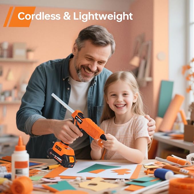 THINKWORK 20V Cordless Glue Gun - Digital Temp Adjustable Drip-Free Fast Heating Full Size Heavy Duty Hot Glue Gun with 32 Glue Sticks for Crafts DIY, Repair, Gift